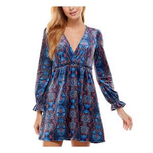 CITY STUDIO Womens Navy Pullover Long Sleeve Short Fit + Flare Dress XS